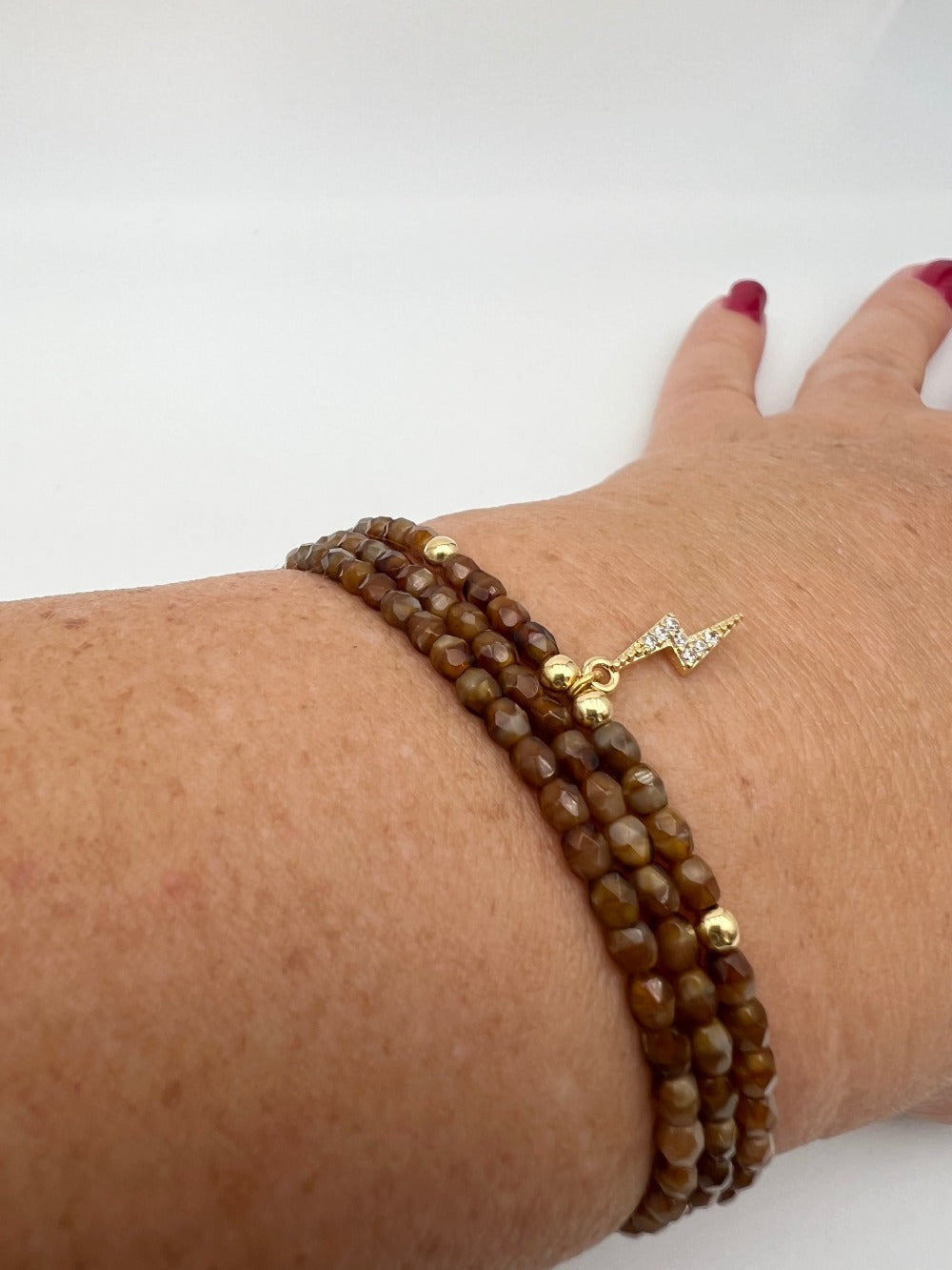 Mon Cajoux 2 en 1 collier ou bracelet en facettes de bohème caramel avec sa petite breloque doré avec ses Oxyde zirconium et ses petites perles, Gold Filled