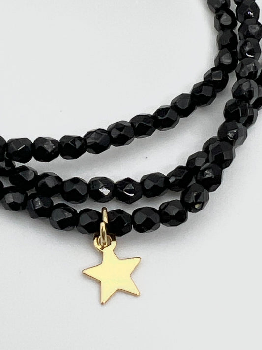 Mon Cajoux 2 en 1 en facettes de bohèmes Noir et ça petite breloque étoile doré à l’or fin