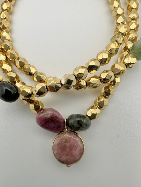 Mon CaJouX 2 en 1 Collier ou Bracelet Femme Or 24K et Tourmaline