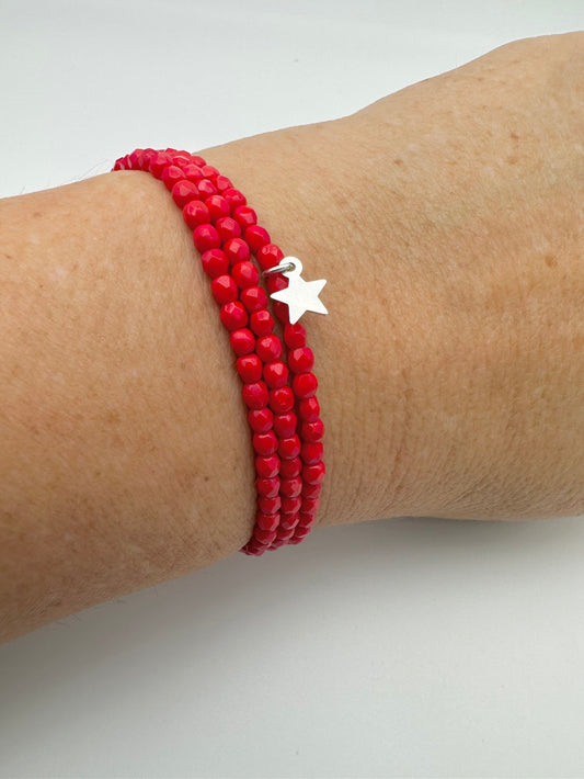 Mon Cajoux 2 en 1 en facettes de bohèmes Rouge et ça petite breloque étoile en argent massif