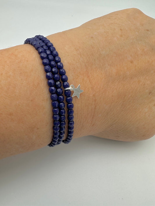 Mon Cajoux 2 en 1 en facettes de bohèmes bleu Cobalt et ça petite breloque étoile en argent massif