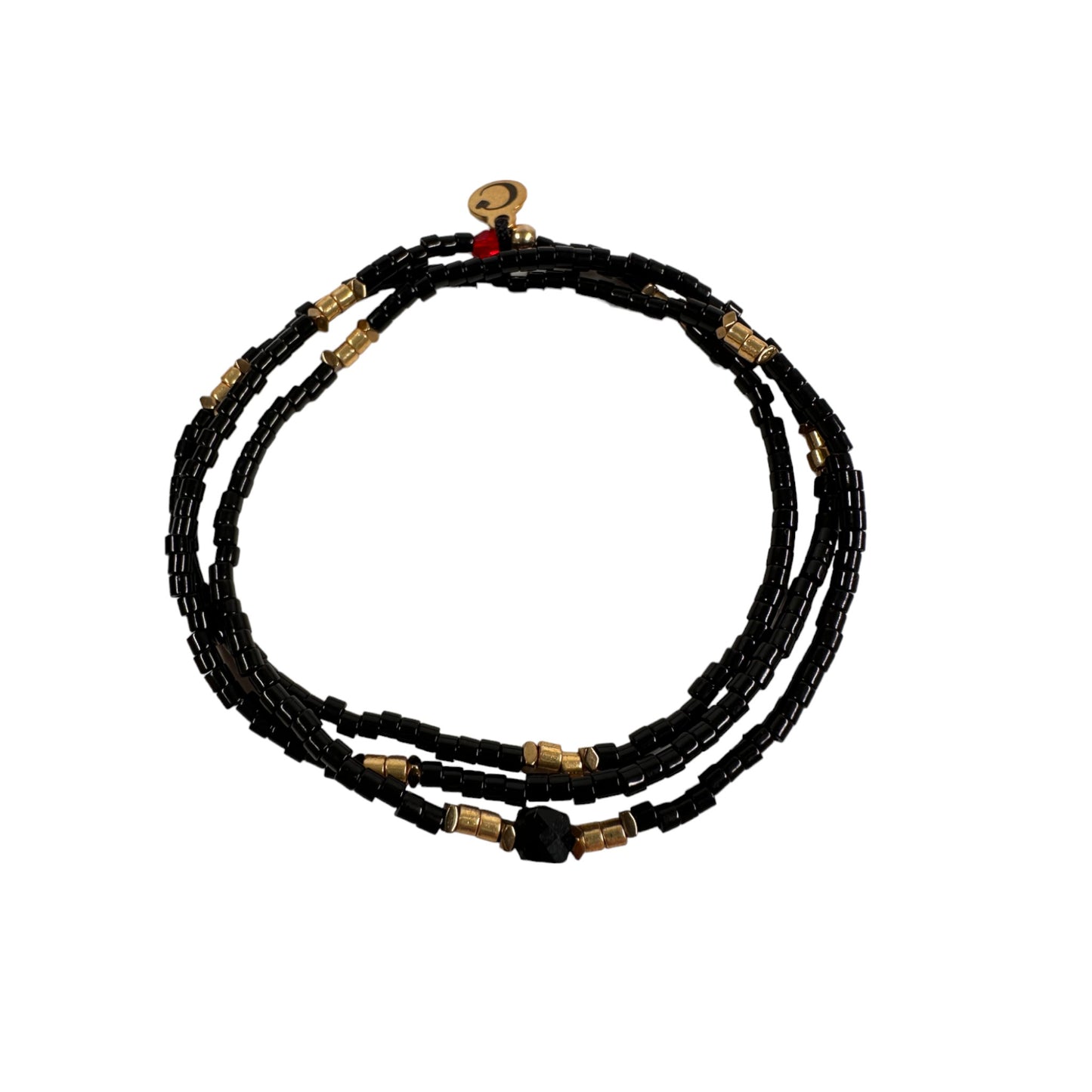 mon cajoux miyuki noir et or et ca perle onyx en 3 rangs de 48 cm soit en collier ou bracelet