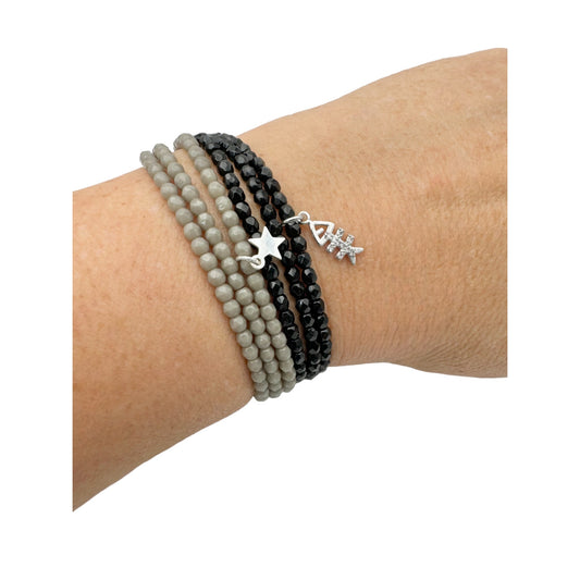 Mon CaJouX 2 en 1 Collier ou Bracelet Femme Poisson Noir et Breloque Argenté