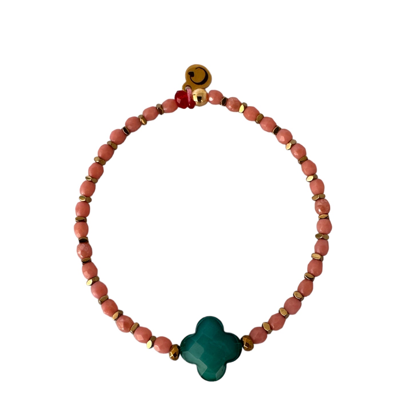 Mon CaJouX Bracelet Rose et trefle vert émeraude sur élastique