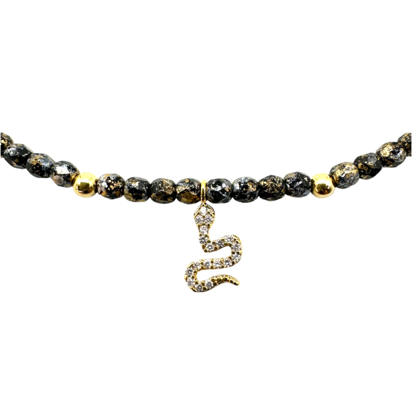 Mon CaJouX 2 en 1 Collier ou Bracelet Femme, Noir Or et Serpent