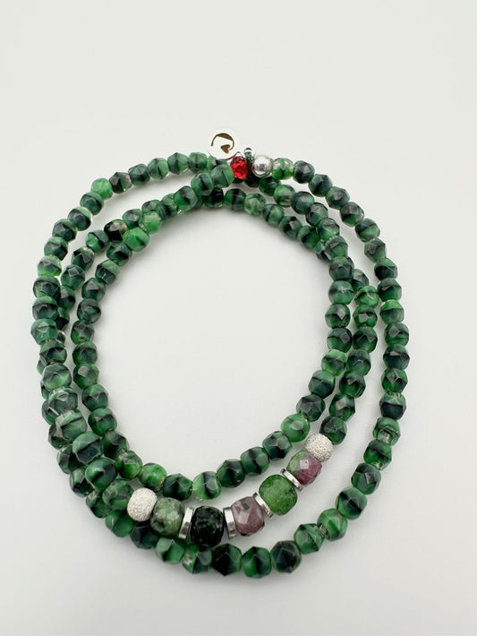 Mon CaJouX  2 en 1 Collier ou Bracelet Femme Vert marbré