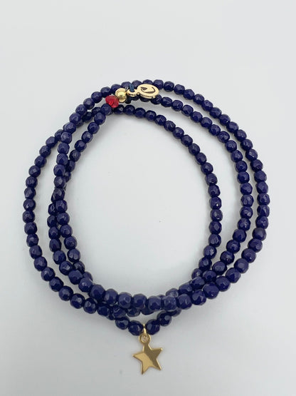 Mon Cajoux 2 en 1 en facettes de bohèmes Bleu cobalt et ça petite breloque étoile doré à l’or fin