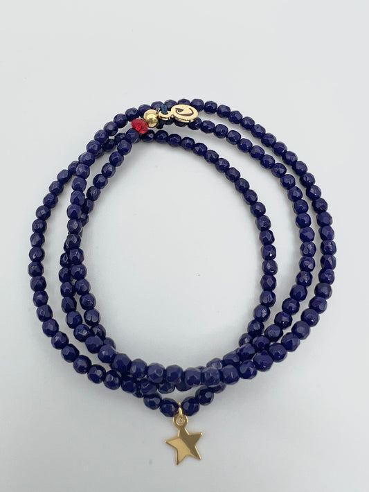 Mon Cajoux 2 en 1 en facettes de bohèmes Bleu cobalt et ça petite breloque étoile doré à l’or fin