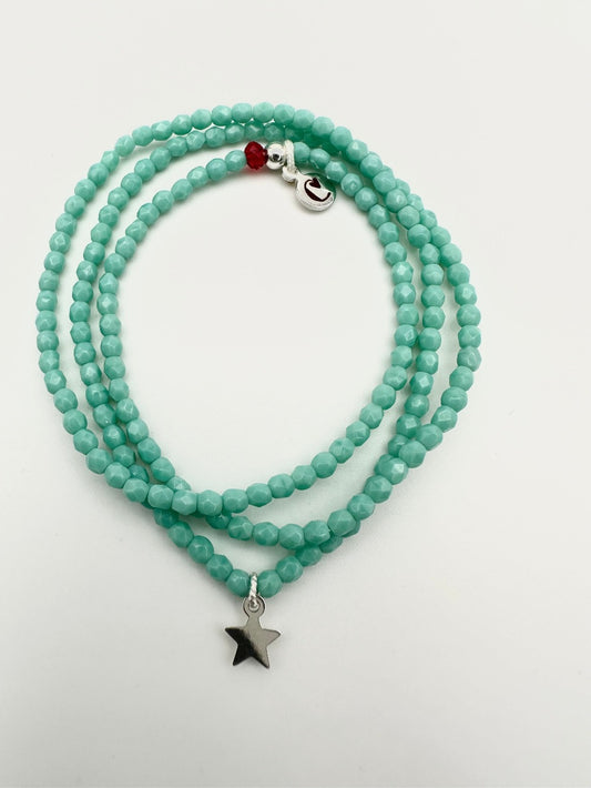 Mon Cajoux 2 en 1 en facettes de bohèmes turquoise et ça petite breloque étoile en argent massif