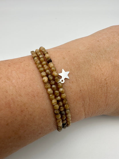 Mon Cajoux 2 en 1 en facettes de bohèmes caramel marbré et ça petite breloque étoile en argent massif