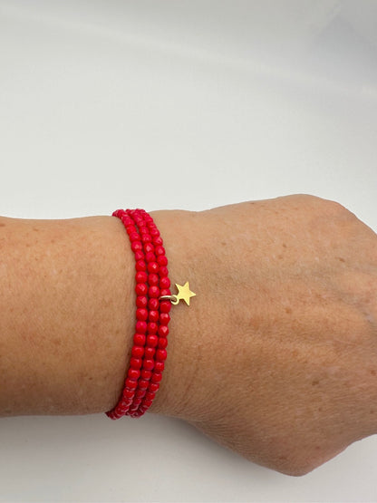 Mon Cajoux 2 en 1 en facettes de bohèmes Rouge et ça petite breloque étoile doré à l’or fin