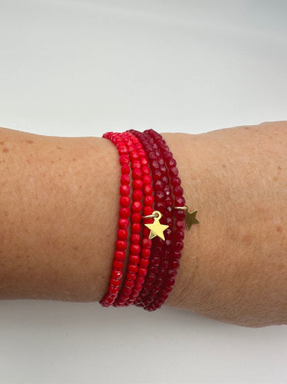 Mon CaJouX  2 en 1 Collier ou Bracelet Femme Rouge Étoile Doré