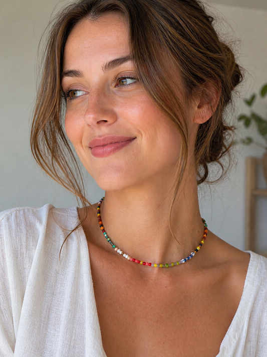 Collier multicolore pierres naturelles – Collier bohème fait main | Mes Bijoux CaJouX