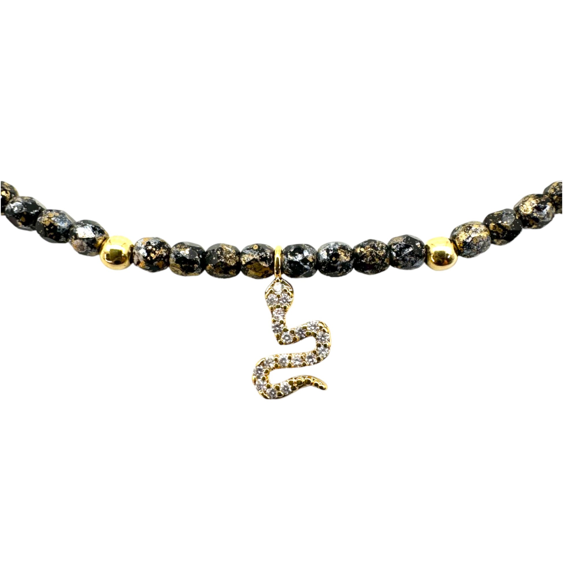 Mon CaJouX 2 en 1 Collier ou Bracelet Femme, Noir Or et Serpent