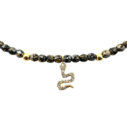 Mon CaJouX 2 en 1 Collier ou Bracelet Femme, Noir Or et Serpent
